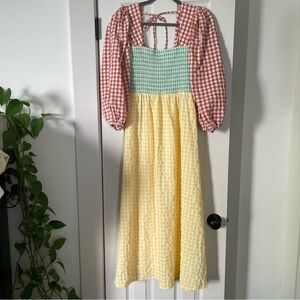 ASOS Gingham Multicolor Puff Sleeve Dress